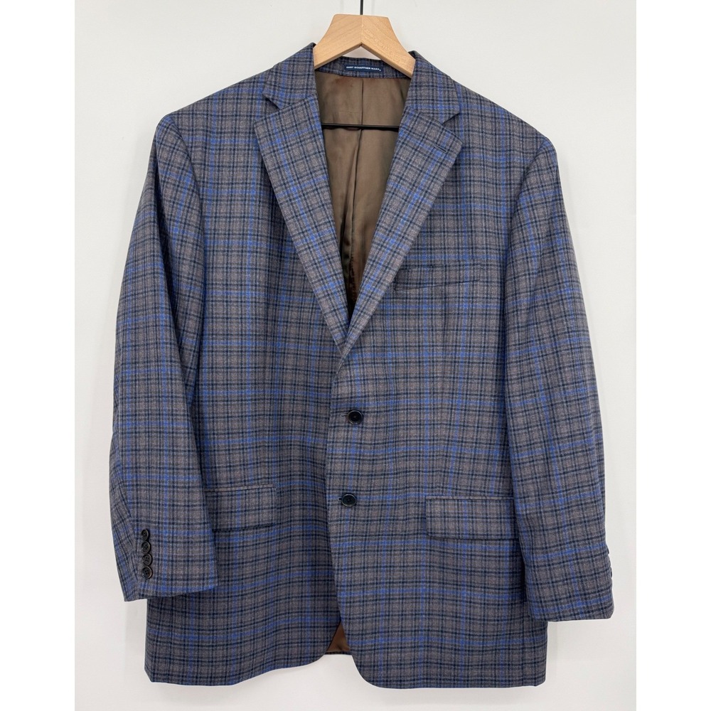 Hart Schaffner Marx Blazer 43R Blue Brown Plaid Wool Chicago Fit Soft Two Button